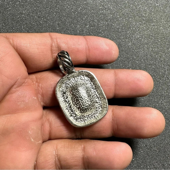 Silver Tone Purple Amethyst Like Gem Stone Rectangular Pendant Costume Jewelry - Picture 4 of 8